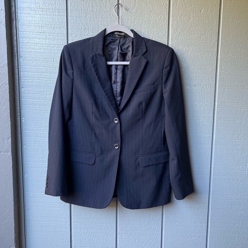 Edwards Signature Classic Navy Pinstripe Wool Blend Blazer Fall Winter Office